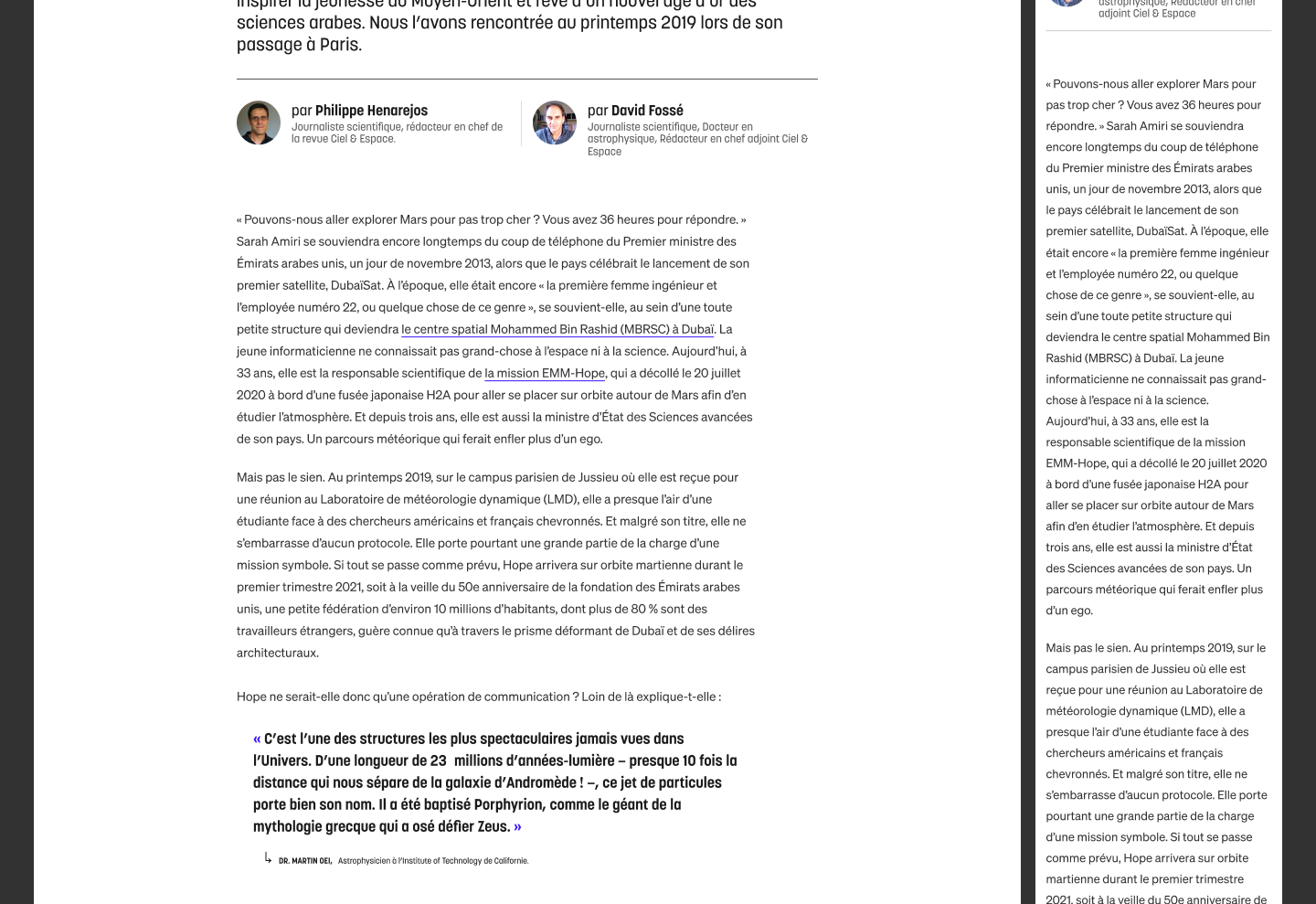 page article Ciel & Espace